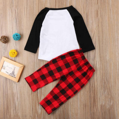 

Christmas Newborn Baby Kids Girls Xmas Deer Tops T-shirtCheck Pants Outfits Set