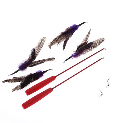 

2PCS Luxury High-quality Extendable Pet Kitten Cat Feather Teaser Wand Rod Pole Cat Feather Toy