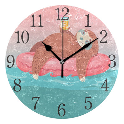 

Wall Clock Cartoon Vector Sloth Round Wall Clock Arabic Numerals Design