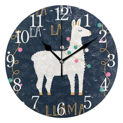

Wall Clock Llama And Festive Lights Round Wall Clock Arabic Numerals Design