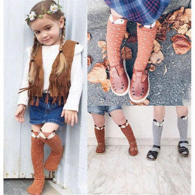 

US STOCK Socks For Baby Girls Kids Toddler Fox Socks Cotton Knee High Hosiery