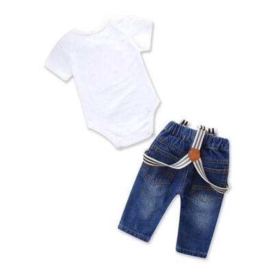 

Toddler Baby Boy Girl 2Pcs Set Letters Ties Romper Jumpsuit Braces Denim Pants