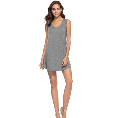 

2018 European And American WomenS New Explosion Models Summer Sexy Sleeveless Patch Pocket V-Neck T-Shirt Dress