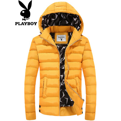 

Playboy PLAYBOY cotton clothing mens jacket 2018 autumn&winter Korean version of the thick cotton short hooded mens shirt yellow