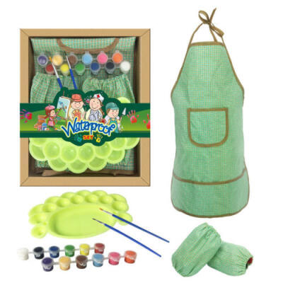 

AU Kid Craft Art Painting Drawing Toy Apron Oversleeve Palette Paints Brush Kit