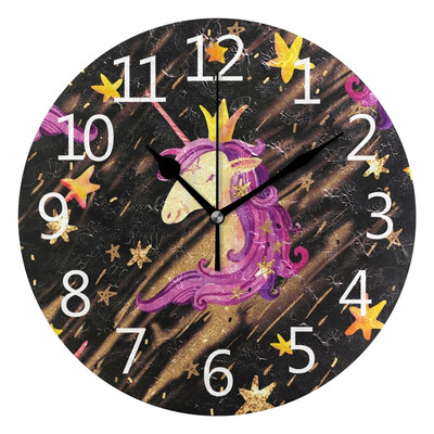 

Wall Clock Unicorn Girls Round Wall Clock Arabic Numerals Design