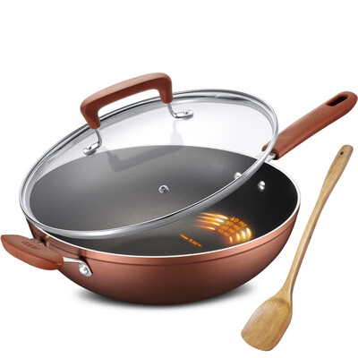 

Jingdong supermarket Ai Shida 32CM oil you control the new non-stick small smoke wok CL32Y5WT-T non-stick pan less fume induction cooker general deep coffee color