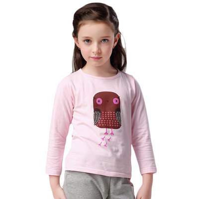 

Xin Song girl cartoon owl long sleeve printing T shirt light powder C006A 90