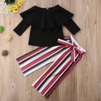 

UK Toddler Baby Girls Off Shoullder Ruffle T-shirt TopsLong Pants Outfits Set