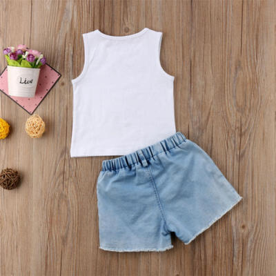 

AU Newborn Baby Girls Pineapple Tops Vest Denim Pants Shorts Outfit Clothes Set