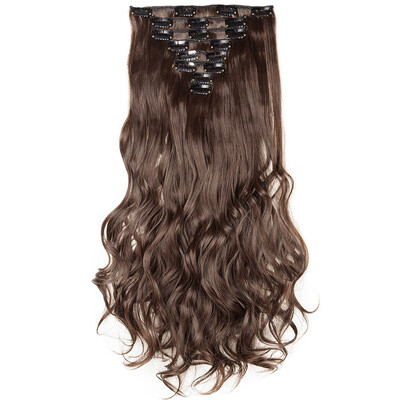 

24 Inches Curly 8 Pcs Full Head Clip in Hair Extensions Synthetic 8 Piece 18 Clips Hairpiece Long Wave Trendy Design for Women