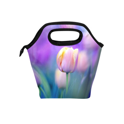 

Insulated Lunch Tote Bag Beautiful Tulip Travel Picnic Lunch Handbags Portable Zipper Lunch Bag Box