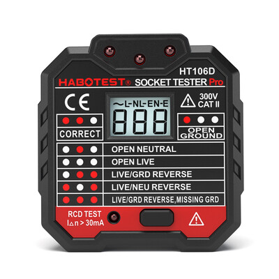 

HABOTESE Advanced GFCI Electric Socket Tester Automatic Neutral Live Earth Wire Testing Circuit Polarity Detector Wall Plug Breake