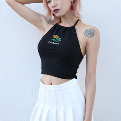 

UK Women Sexy Bustier Floral Embroider Sleeveless Crop Tops Straps Tude Tops