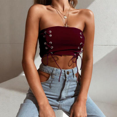 

Sexy Women Bandeau Bardot Crop Top Tartan Strapless Wrap Chest Bustier Cami Tee