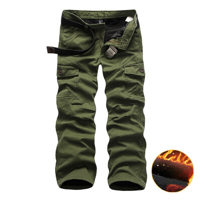 

AOWOLF2018 foreign trade explosion models high quality cotton winter new plus velvet overalls mens camouflage pants trousers Y1005