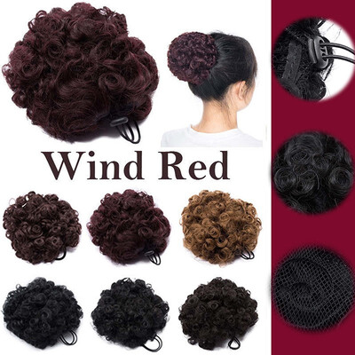 

Afro Bun Extension Puff Ponytail Chignon Hairpiece With Drawstring Afro Kinky Curly Wrap Messy Updo Synthetic For Women