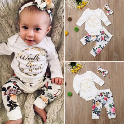 

Newborn Baby Girl Floral Clothes Romper Pants Leggings Headband Outfit 3pcs