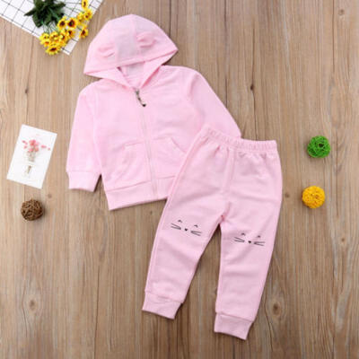 

Toddler Newborn Baby Girl Zipper Hooded Tops Coat Long Pants 2Pcs Outfit Clothes