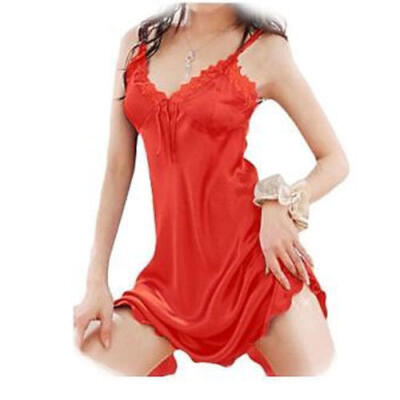 

Women Sexy Sleepwear Nightgown Satin Silk Babydoll Lace Robes Sleep Dress -XL