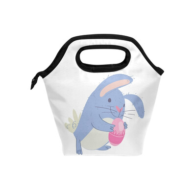 

Lunch Bag Blue Rabbit Tote Travel Picnic Insulated Handbags Portable Zipper Lunch Bag Box