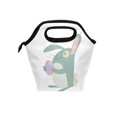 

Lunch Bag Blue Rabbit 2 Tote Travel Picnic Insulated Handbags Portable Zipper Lunch Bag Box