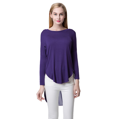 

Fashion Women T-Shirt Chiffon Patchwork Asymmetric Hem O-Neck Batwing Sleeve Loose Top BlackWhitePurple