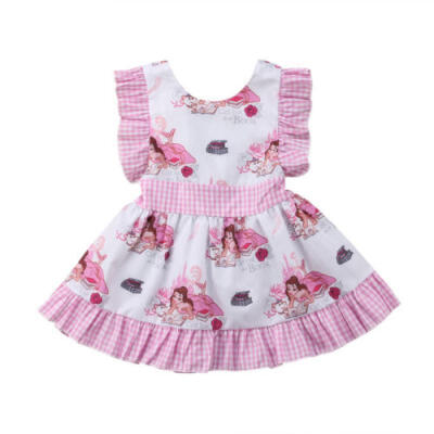 

UK Kids Baby Girl Princess Party Cartoon Plaid Sleeveless Dress Sundress Clothes