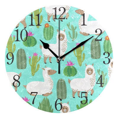 

Wall Clock Cute Llama Baby Round Wall Clock Arabic Numerals Design