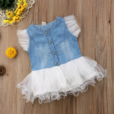 

Newborn Baby Girls Lace Denim Shirt Tulle Dress Skirt Sundress Summer Clothes UK