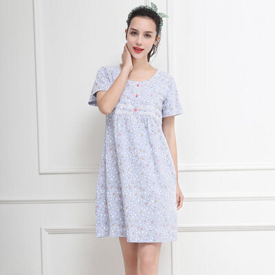 

Antarctic Nanjiren pajamas home service dress skirt floral short sleeve in the skirt ladies round neck cute Korean girl pajamas N675X20051-6 female models - blue floral M