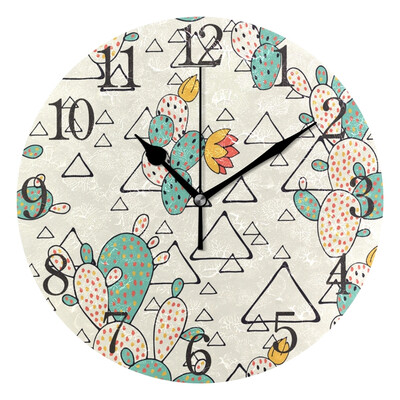 

Wall Clock Arabic Numerals Design Prickly Pear Cacti And Triangles Round