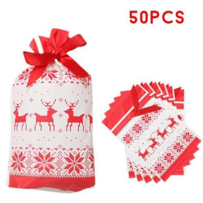 

50Pcs Innovative Christmas Ribbon Packing Bag Drawstring Bag Biscuits Candy Gift