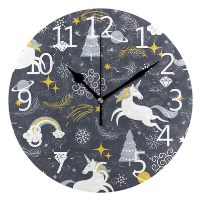 

Wall Clock Pattern With Unicorns Round Wall Clock Arabic Numerals Design