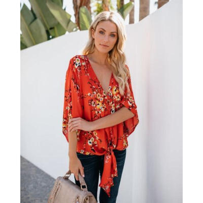

Summer Womens Floral Chiffon Tops Blouse Ladies Half Sleeve T-Shirt Blouse