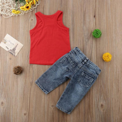 

2PCS Toddler Baby Girl Vest TopsRipped Jeans Leggings Summer Outfits Clothes US