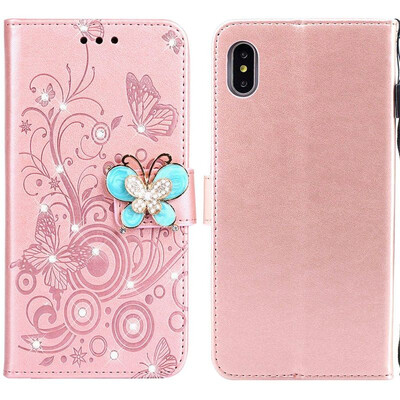 

MOONCASE Apple iPhone  Butterfly Rhinestone Embossed Leather Case - Rose Gold