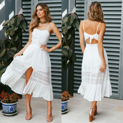 

Women Lace Evening Party Maxi Dress Lady Ball Gown Cocktail Braces Skirt Clothes