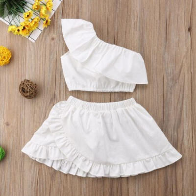 

Solid 2PCS Toddler Kids Baby Girls Clothes Off Shoulder TopsDress Outfits 2018