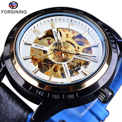 

Forsining Racing Fashion Design Leather Transparent Case Men Watch Top Brand Luxury Mechanical Automatic mens Wrist Watch