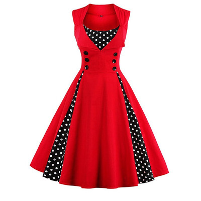 

Summer Casual Polka Dot Print Patchwork Midi Vintage Retro Party Dress