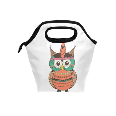 

Lunch Bag Boho Green Owl Tote Travel Picnic Insulated Handbags Portable Zipper Lunch Bag Box