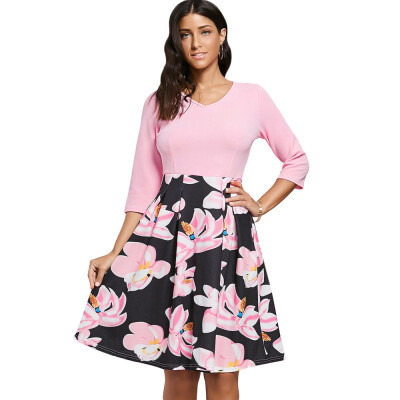 

Floral Print Fit&Flare Dress with Pockets