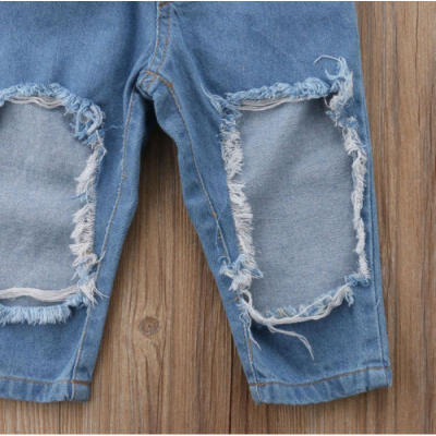 

CANIS Toddler Kids Girls Denim Outfit T shirt TopsRipped Jeans 2PCS Clothes Set