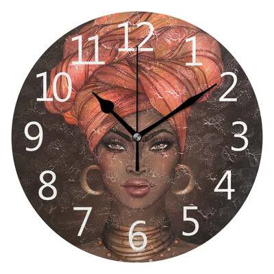 

Wall Clock African Pretty Girl Round Wall Clock Arabic Numerals Design