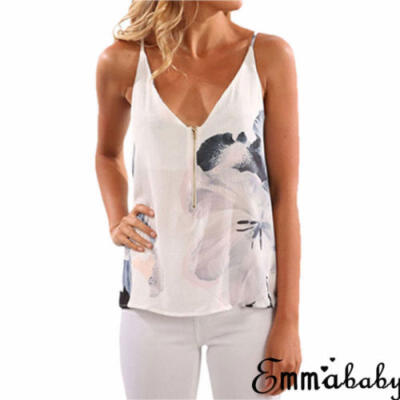 

US Women Summer Floral Vest Sleeveless Blouse Casual Loose Tank Tops T-Shirt