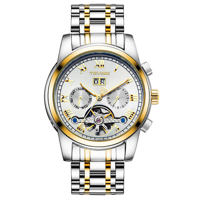 

TEVISE 9005 High-quality Skeleton Automatic Men Mechanical Watch Moon Phase Stainless Steel Clock Mens Business Men Wristwatches R
