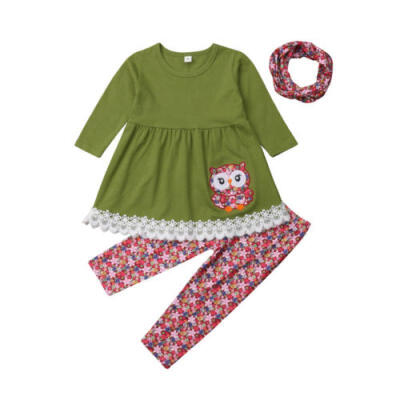 

Toddler Kids Baby Girls Dress Tops Pants Leggings 3Pcs Outfits Cotton Clothes