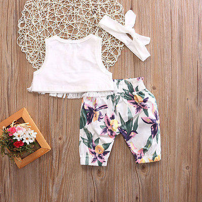

3PCs Newborn Baby Girl Clothes Tops Floral Pants Headband Outfit Set Clothes