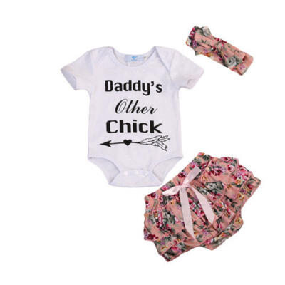 

US Stock Newborn Baby Girl Top Romper Pants Shorts Headband 3pcs Outfits Clothes